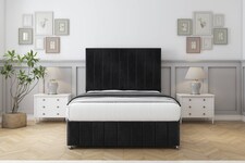 Sloomy California Black Naples Divan Bed With Mattress 2 Drawers Right Side With 26" Strutted Headboard & 12" Matching Footboard 5' King | Black | Black | King | 1