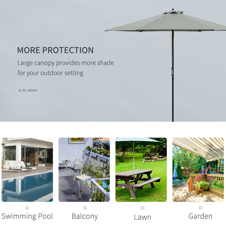 image 1 of Outsunny 2.8m Patio Umbrella Parasol Outdoor Table Umbrella 6 Ribs Dark Grey