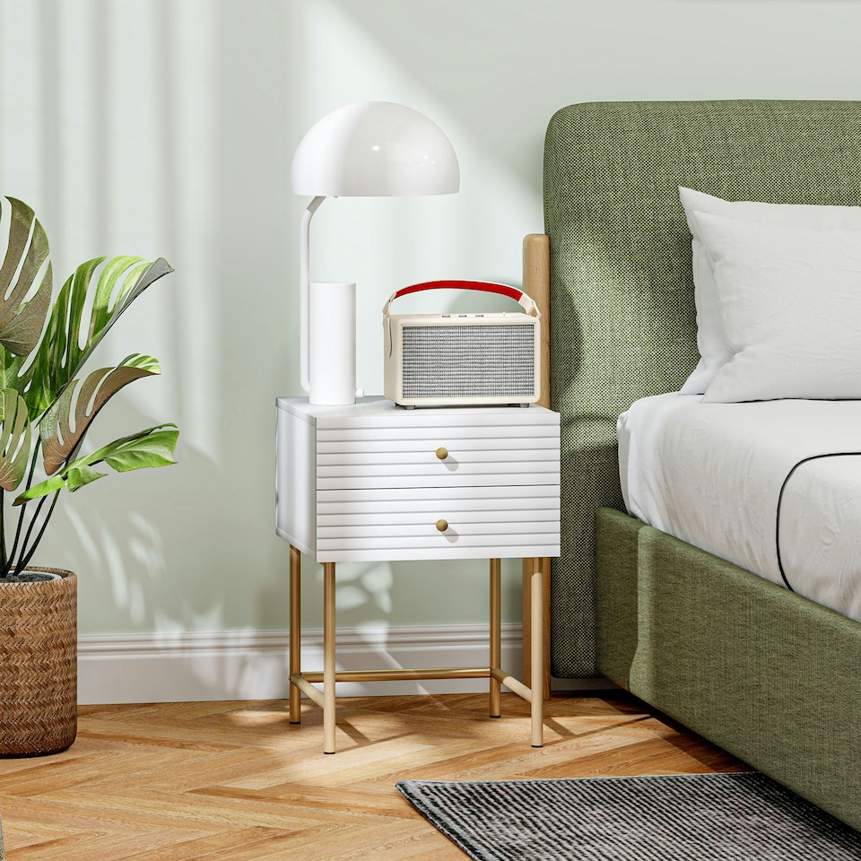 image 1 of HOMCOM Bedside Tables Set of 2 with 2 Drawers for Bedroom, White