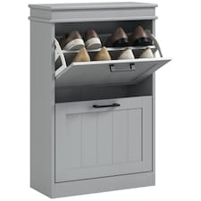 HOMCOM Slim Shoe Storage Cabinet with 2 Flip Drawers for Entryway, Grey | Grey