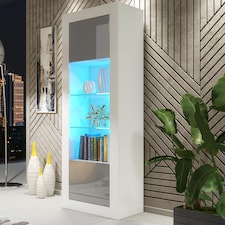 Display Cabinet Bookcase Sideboard Storage Cabinet Cupboard Grey High Gloss LED 170cm