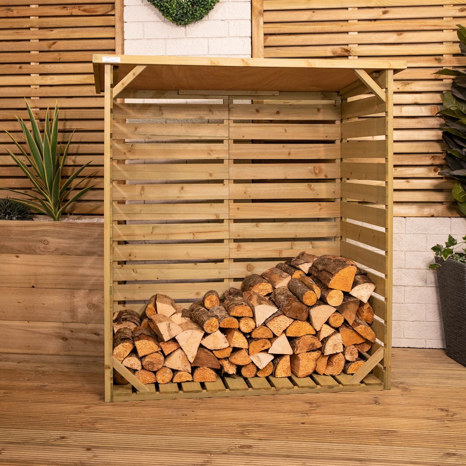 image 1 of 123cm x 115cm Large Wooden Outdoor Garden Patio Log Store Shed