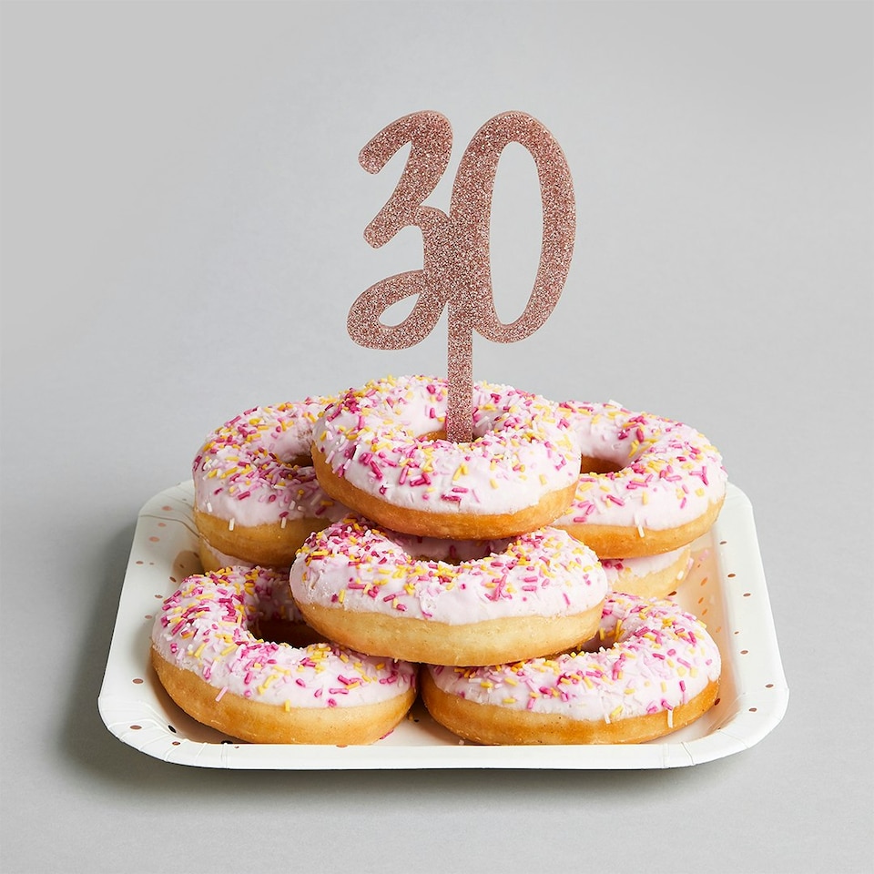 Rose Gold Number '30' Glitter Acrylic Cake Topper