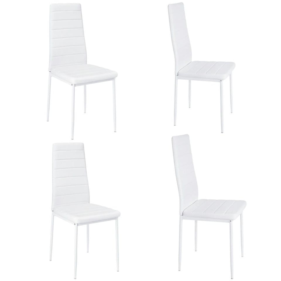 image 1 of Living and Home Set of 4 Faux Leather High Back Dining Chairs - White