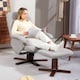 image 2 of HOMCOM Linen Swivel Recliner Chair with Footstool, Upholstered Reclining Armchair with Wooden Base for Living Room, Light Grey | Grey | Light Grey