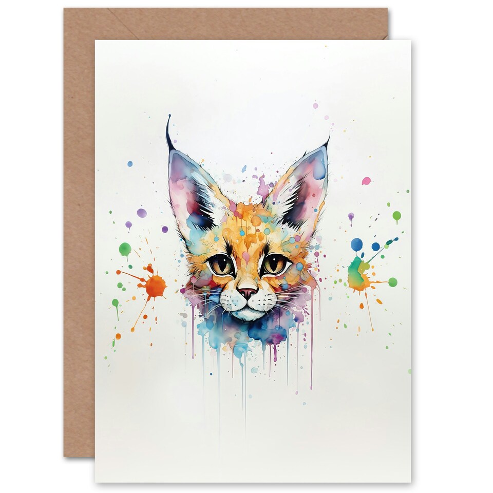 image 1 of Watercolour Pet Portrait Serval Cat Lover Blank Just to Say Card