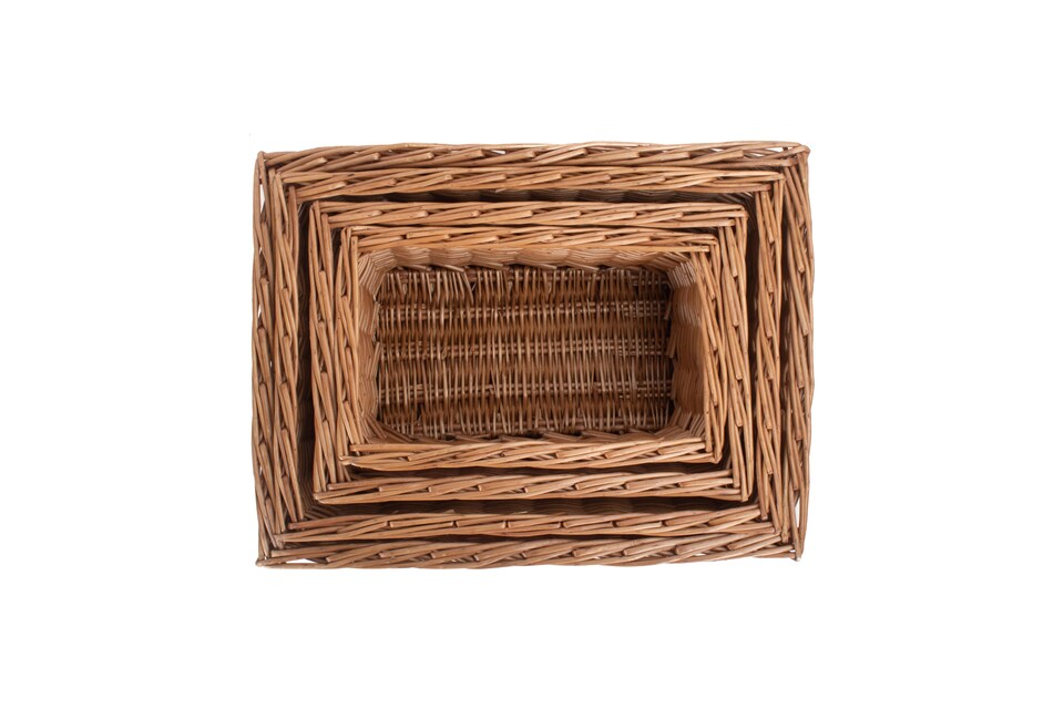 image 1 of Wicker Double Steamed Open Storage Baskets Set of 4 | Brown | Brown | Not provided