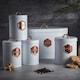 image 2 of Cooks Professional 5 Piece Kitchen Storage Set - Tea, Coffee, Sugar, Bread & Biscuit Tins | White | White & Copper