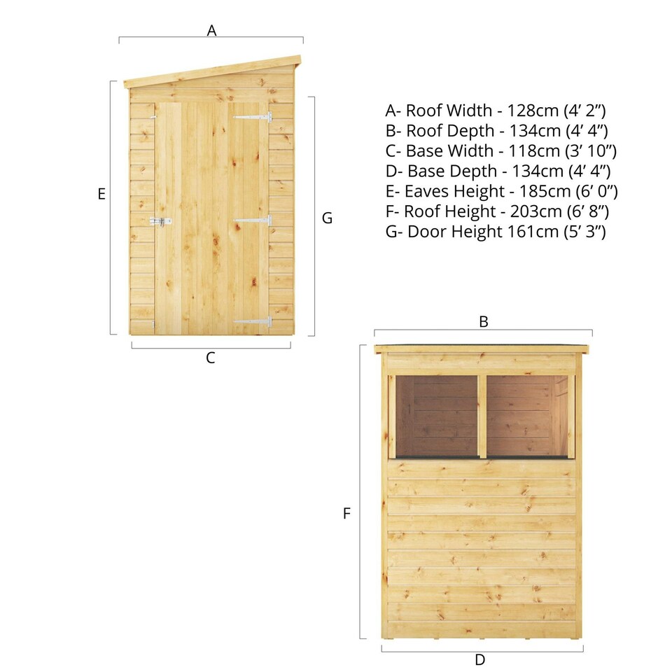 image 1 of 4 x 4 Modular Garden Shed Wooden Shiplap Pent Tongue and Groove Storage Brown