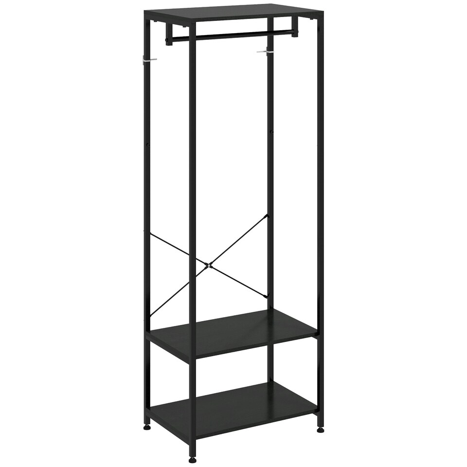 image 1 of HOMCOM Coat Rack, 2-in-1 Clothes Stand with Shoe Storage, Black