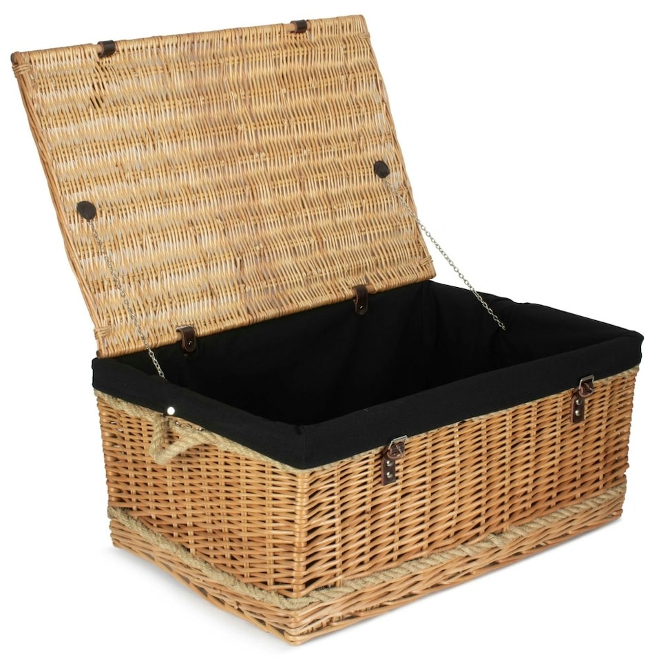 image 1 of 72cm Rope Handled Cotton Lined Wicker Trunk Blue | Blue | One Size