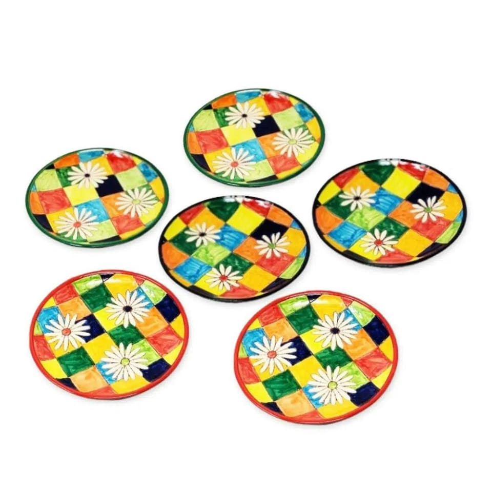 image 1 of Verano Spanish Ceramics Signature Set of 6 Small Serving Plates - 20cm Flowers