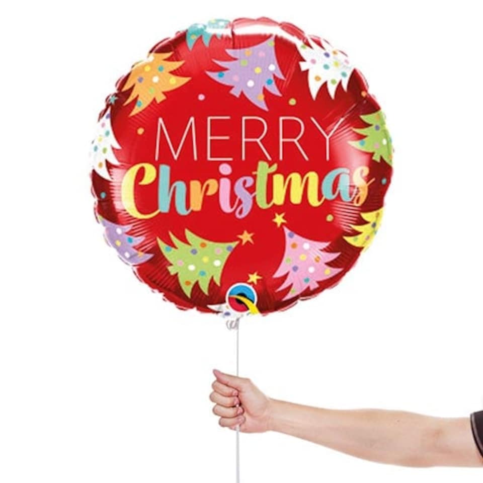 image 1 of Colourful Christmas Trees Red Round Foil Helium Balloon 46cm / 18 in