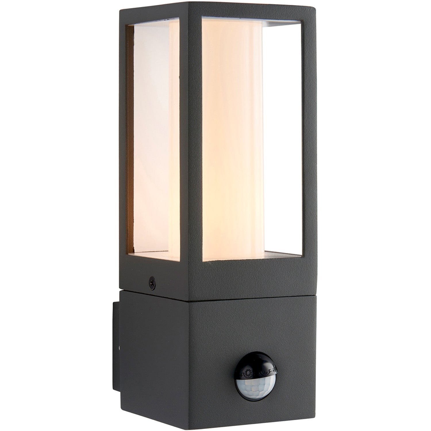Loops Outdoor Rectangular Wall Lantern Light with PIR - 7W GU10 LED - Textured Grey