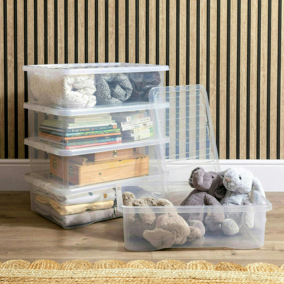image 1 of Wham Crystal 5 x 32L Stackable Plastic Storage Boxes with Lids Clear