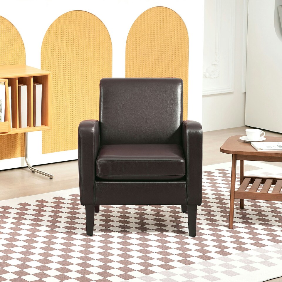 image 1 of HOMCOM Armchair Accent Chair with Eucalyptus Wood Legs for Bedroom Brown
