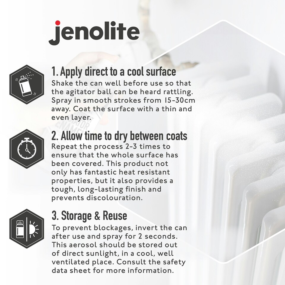 image 1 of Jenolite Directorust Radiator Enamel Paint - White Gloss - 400ml Spray Can - 3-Pack