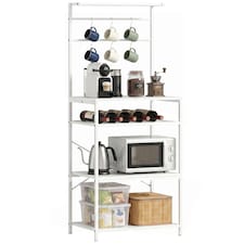 HOMCOM Freestanding Shelving Unit with 6 Hooks and Wine Rack