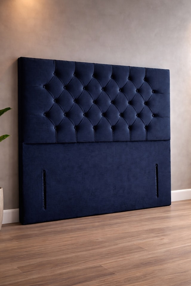 image 1 of Floorstanding Headboard Blue Plush Chesterfield 4FT Small Double  54inch High