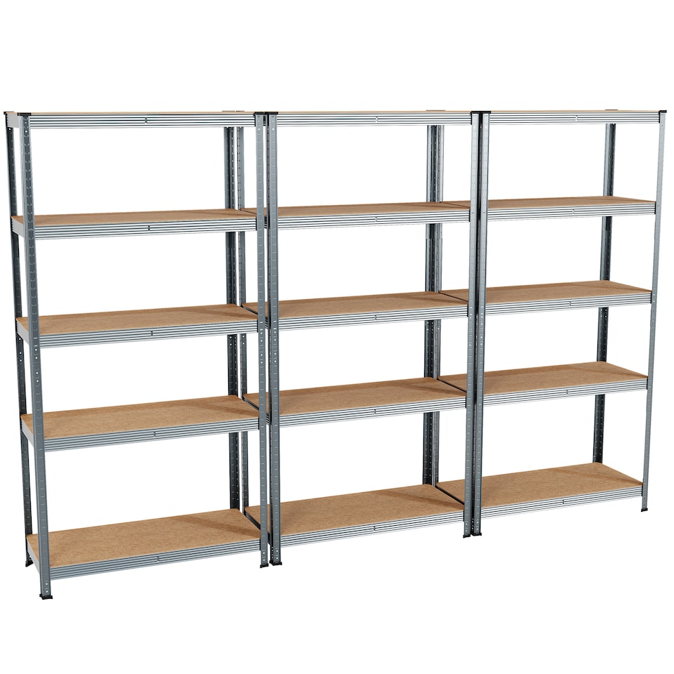 image 1 of Home Vida 5 Tier Heavy Duty Garage Shelves Adjustable Steel Shelving Storage Units - Holds Upto 875kg Per Bay - Galvanised - 3 Bays