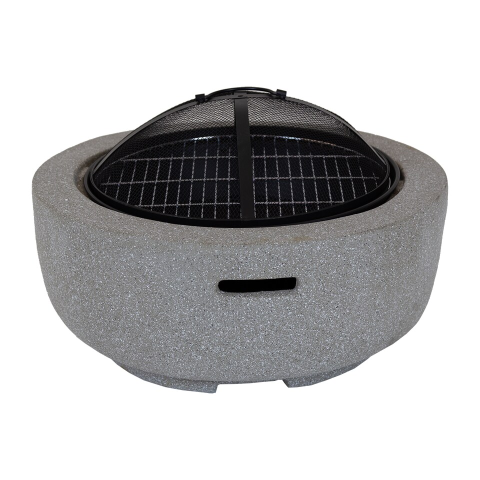 image 1 of Charles Bentley 60cm Round Magnesia Fire Pit with Mesh Cover Cooking Grill