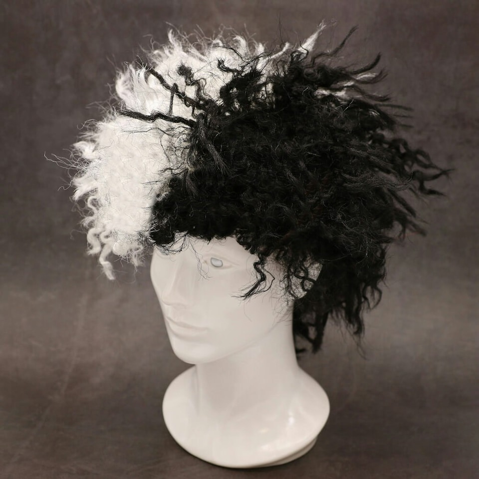 image 1 of Evil Dog Lady Black and White Wig - Messy Wig Black | One Size