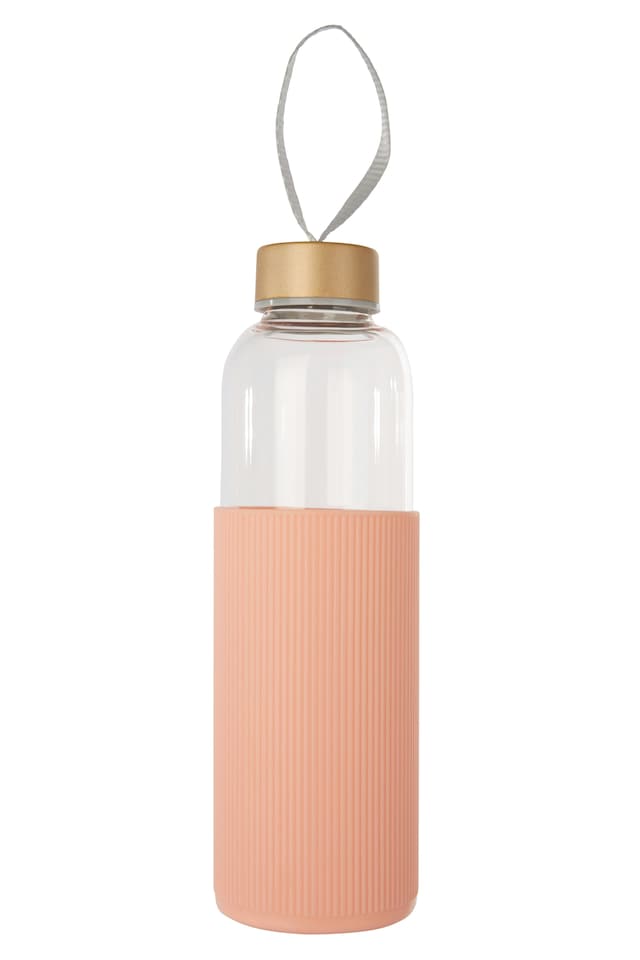 image 1 of Interiors by Premier Spacious Glass Mug With Peach Pink Silicone Sleeve, Easily Maintained Glass Mug, Versatile Clear Glass Mugs