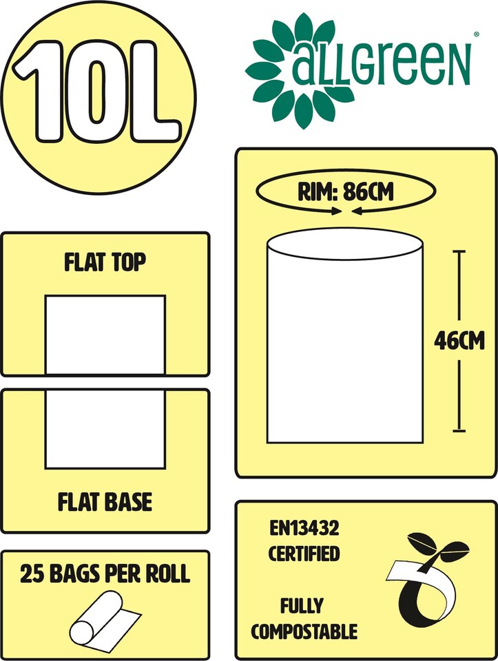 image 1 of All-Green 10 Litre Compostable Food Waste Bin Liners - 6 Rolls