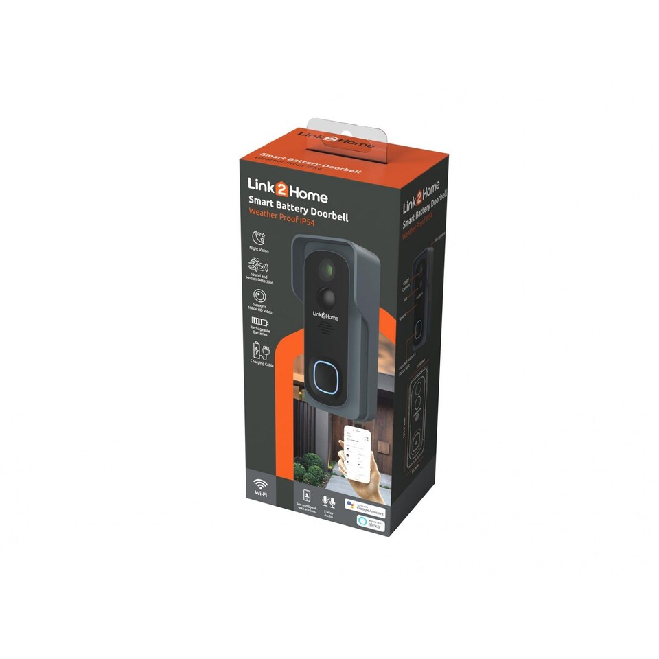 image 1 of Link2home Weatherproof (ip54) Smart Doorbell (UK Plug) | Multi | Multi Colour | Battery | 1