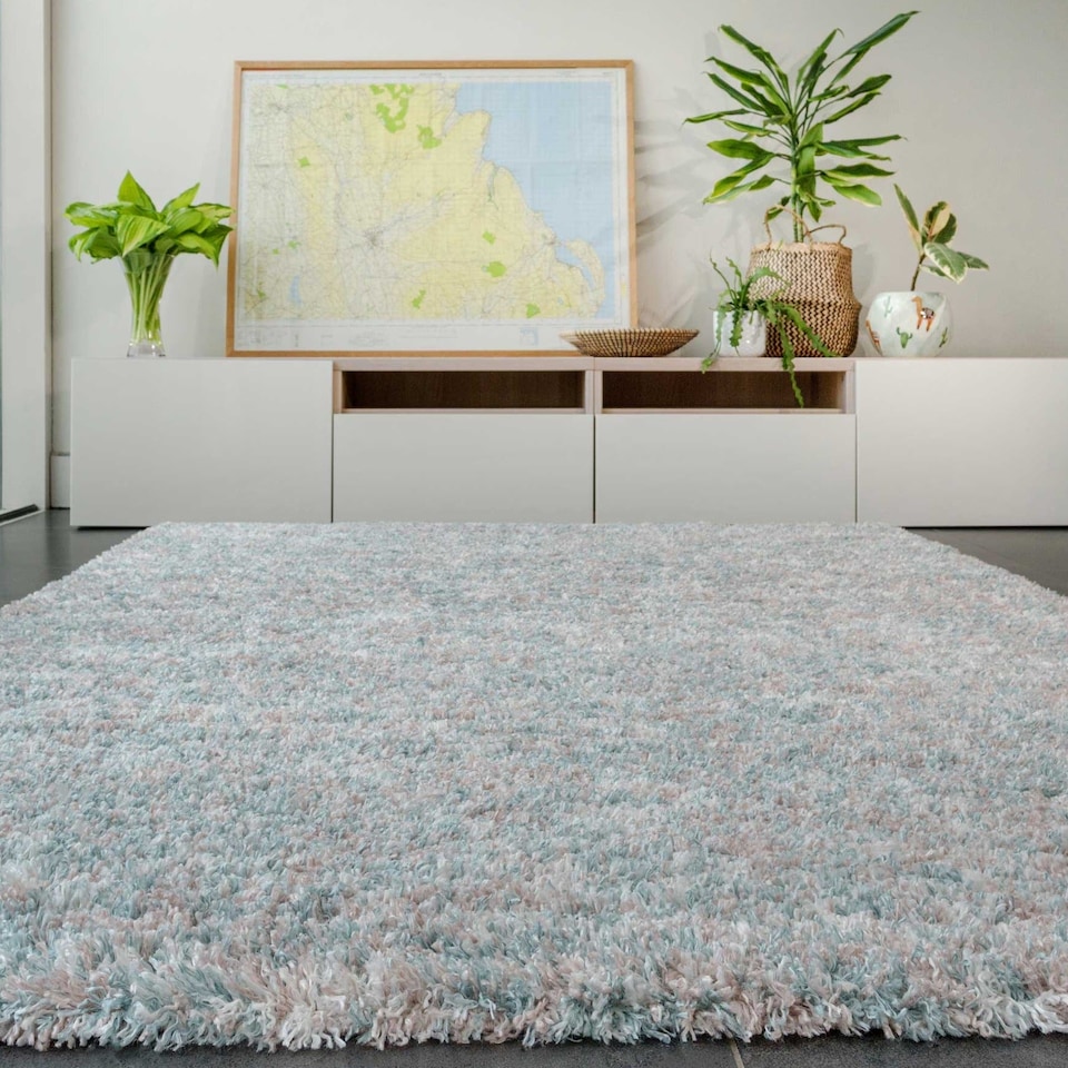 image 1 of KUKOON Soft Mottled Light Blue Shaggy Rug – Cozy Deep Pile Modern Area Carpet for Living Room & Bedroom 80cmx 150cm