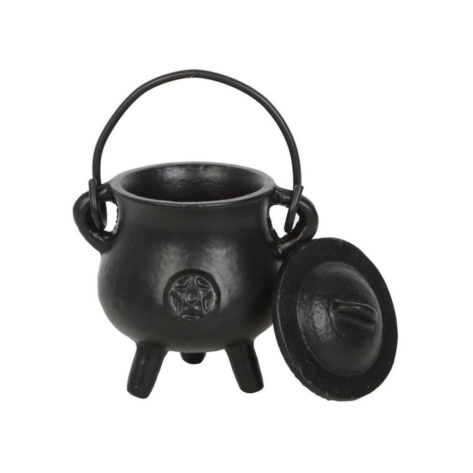 image 1 of Something Different Cast Iron Pentagram Cauldron - Black - 12cm x 13cm x 13cm