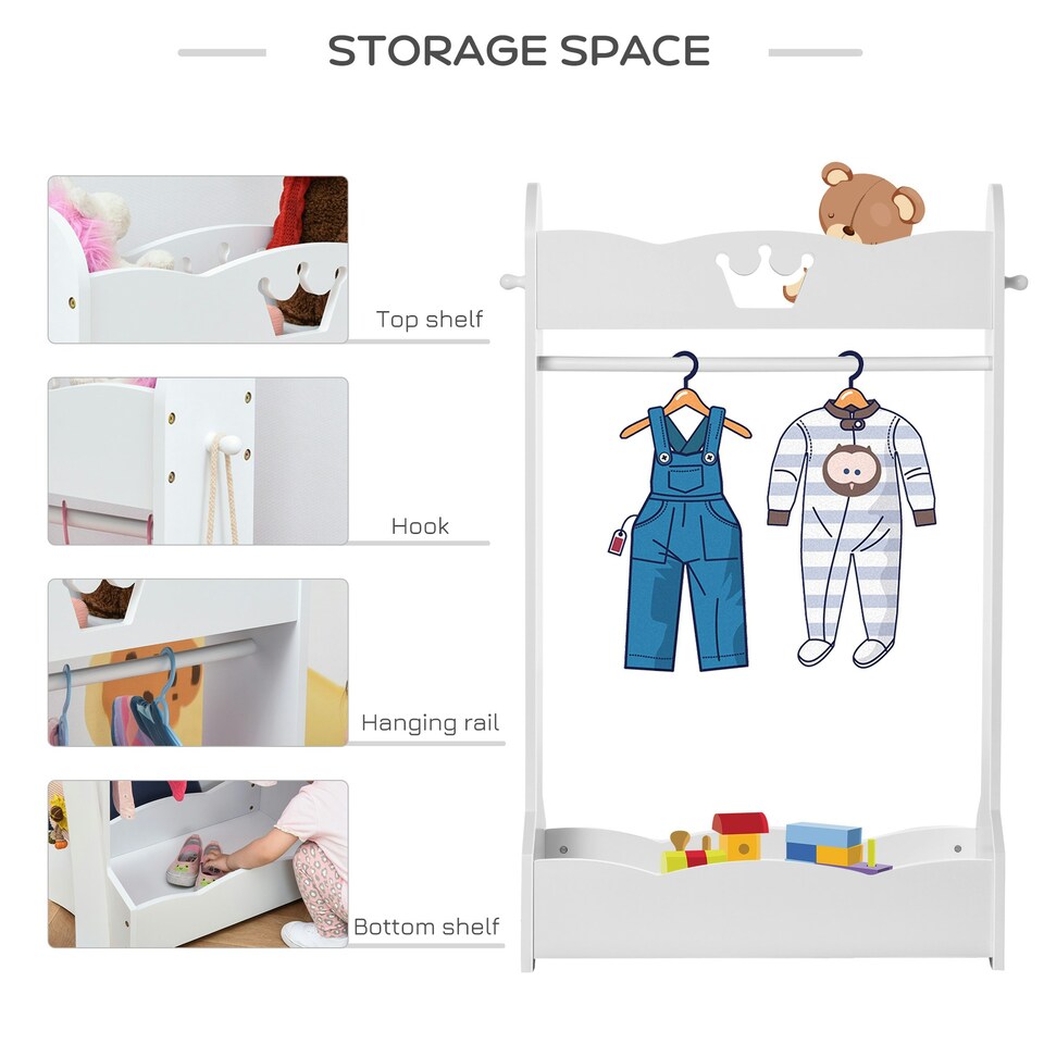 image 1 of HOMCOM Kids Wood Clothes Rack with Storage Shelves Hall Tree for 3-8 Years 