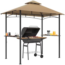 Outsunny 2.5x1.5m 8x5 Grill Gazebo Canopy, Double Tiered Outdoor BBQ Gazebo Shelter with 2 Side Shelves for Garden, Patio, Barbecue, Picnic, Khaki