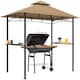 image 1 of Outsunny 2.5x1.5m 8x5 Grill Gazebo Canopy, Double Tiered Outdoor BBQ Gazebo Shelter with 2 Side Shelves for Garden, Patio, Barbecue, Picnic, Khaki