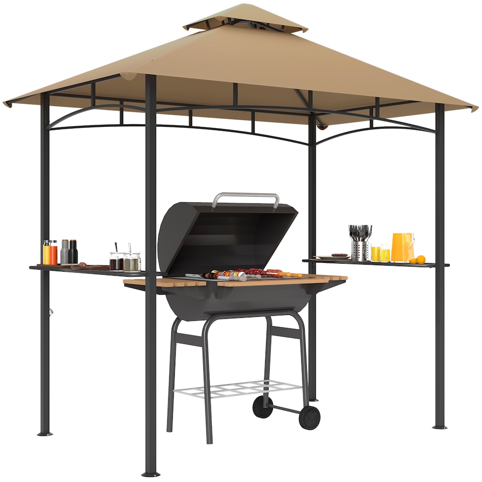 image 1 of Outsunny 2.5x1.5m 8x5 Grill Gazebo Canopy, Double Tiered Outdoor BBQ Gazebo Shelter with 2 Side Shelves for Garden, Patio, Barbecue, Picnic, Khaki