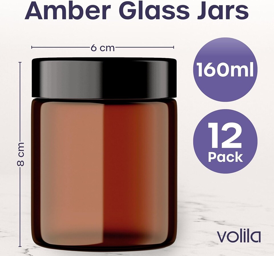image 1 of Cosmetic Amber Glass Jar Set - UV Protection for Powder, Lotion and Cream