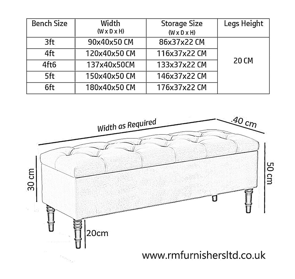 image 1 of 120cm Swiss Chesterfield Ottoman Storage Bench- Plush Velvet Shoe Bench - Duck Egg Upholstery Footstool with Storage