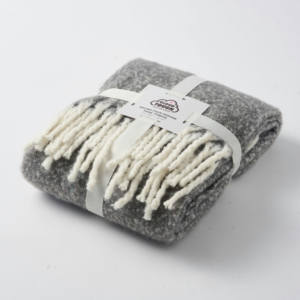 image 1 of Aisling Marl Faux Mohair Throw - Super Soft, Stylish Tasselled Blanket Blue | Duckegg