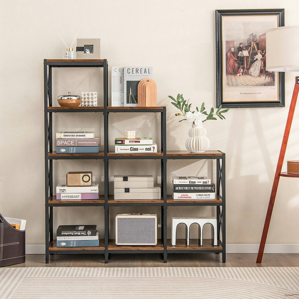 image 1 of COSTWAY Wooden 9 Cube Bookcase 5 Tier Bookshelf Anti-toppling Brown