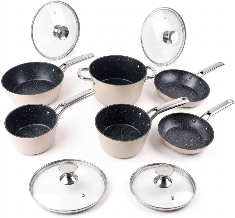 Alivio 10-Piece Aluminum Alloy Cookware Set, Compatible with All Cooktops – Induction, Gas, Electric & Halogen - Dishwasher Safe, Non-Stick & Easy to Clean