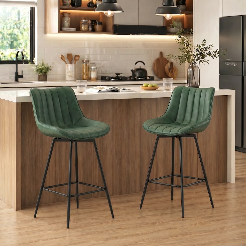 image 1 of HOMCOM Swivel Bar Stools Set of 2, PU Leather Upholstery