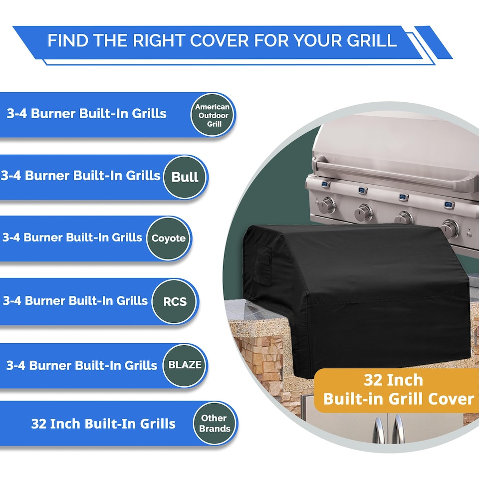 image 1 of Covers&All Built-in Outdoor Grill Cover, Durable 12 Oz Waterproof Cover Max Material with Air Pocket, 32 in W x 26 in D x 24 in H, Black