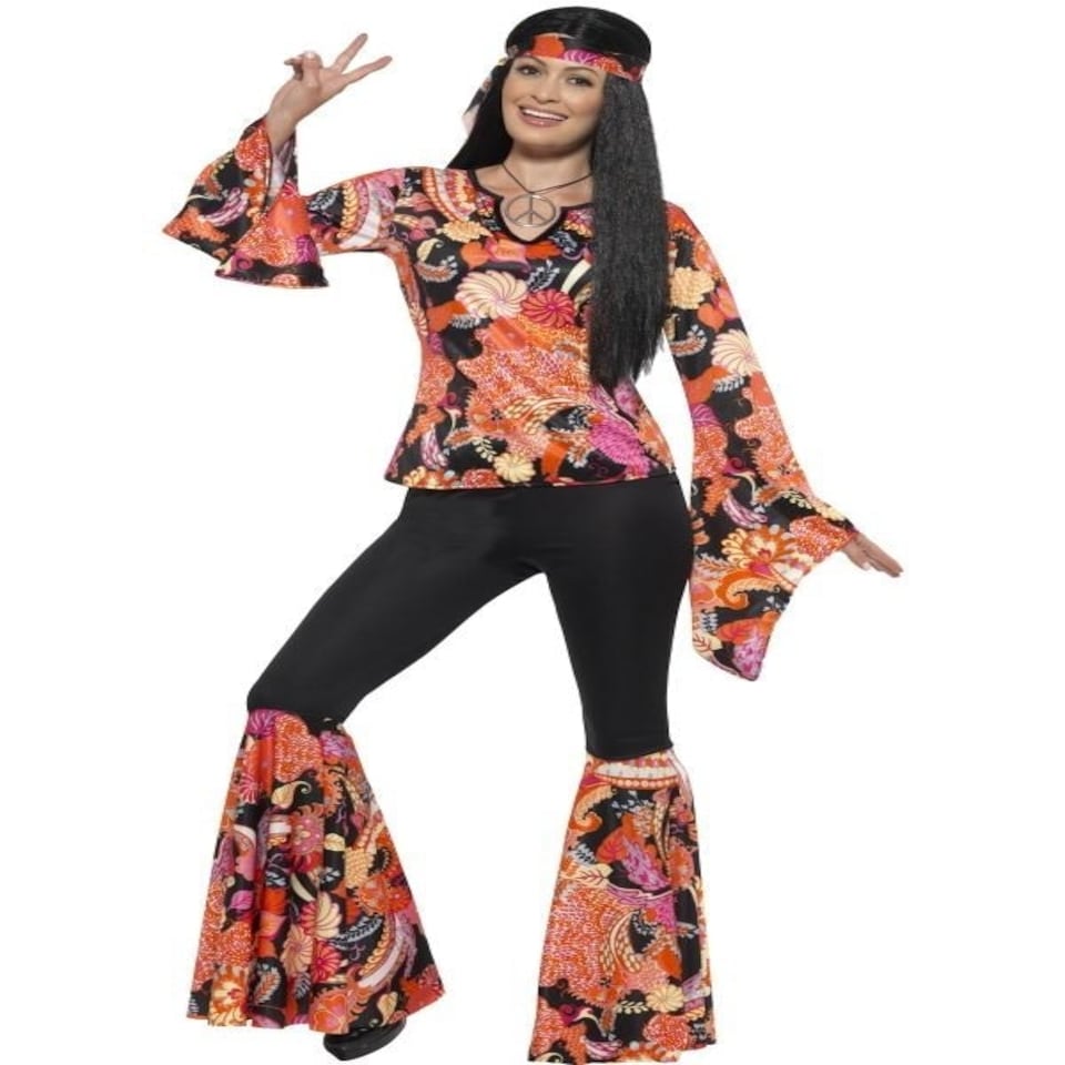 Willow the Hippie Costume - Multi-Coloured - with Top - Trousers - Headscarf & Medallion - 45516X1 XL