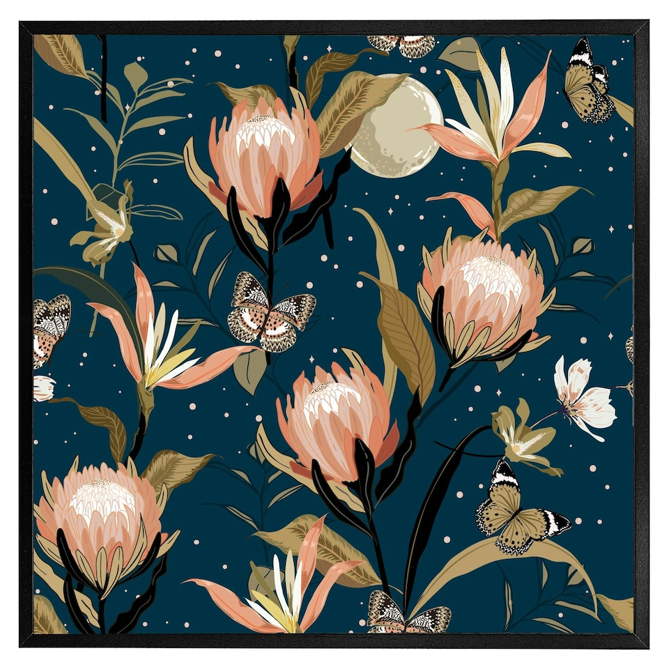 image 1 of The moon, butterflies & flowers (Picutre Frame) Grey | L