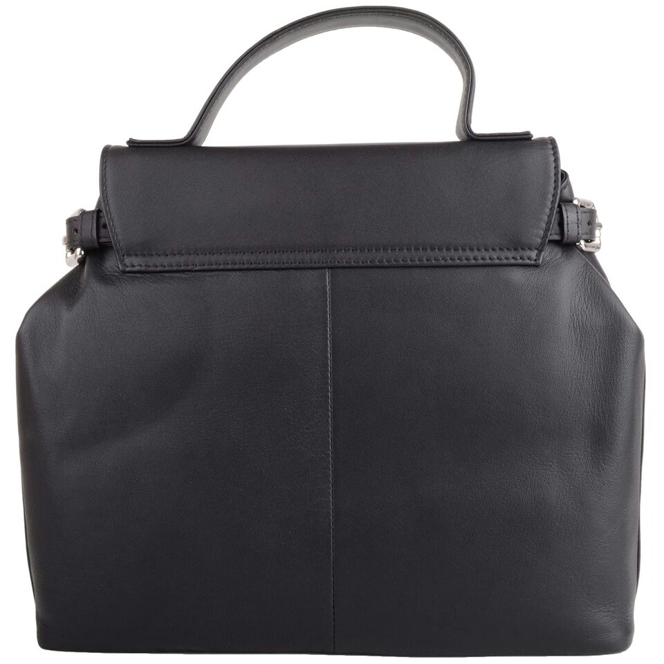 image 1 of Premium Soft Genuine Leather Top Handle Cross Body Shoulder Handbag Black | Black/Ivory