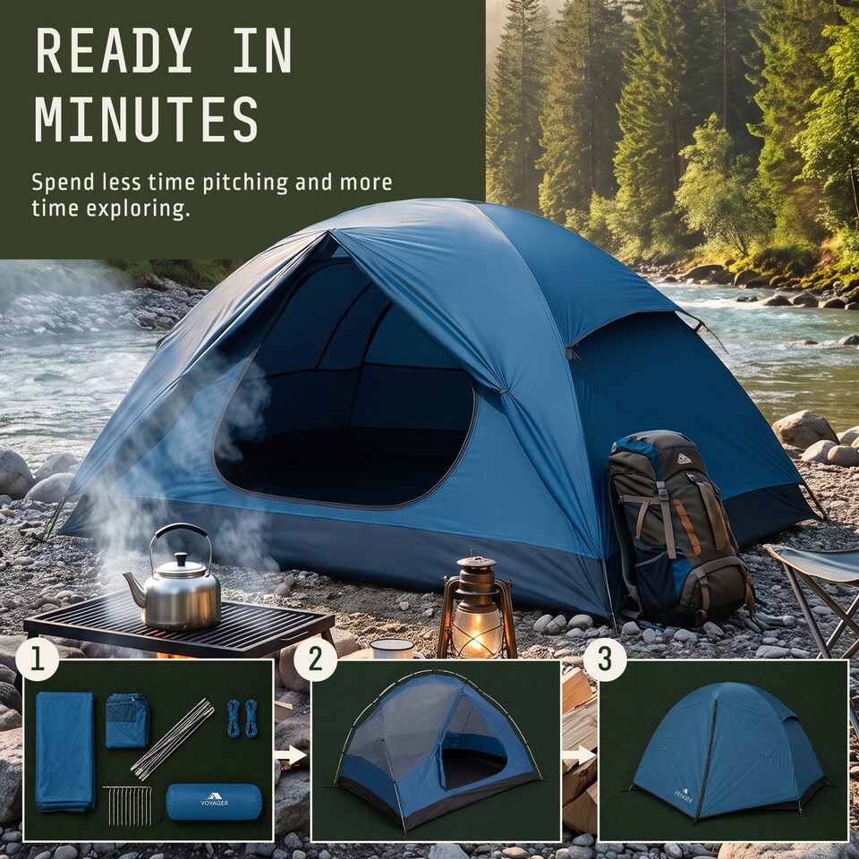 image 1 of Voyager 2 Man Dome Tent with Taped Seams and Breathable Mesh Inner