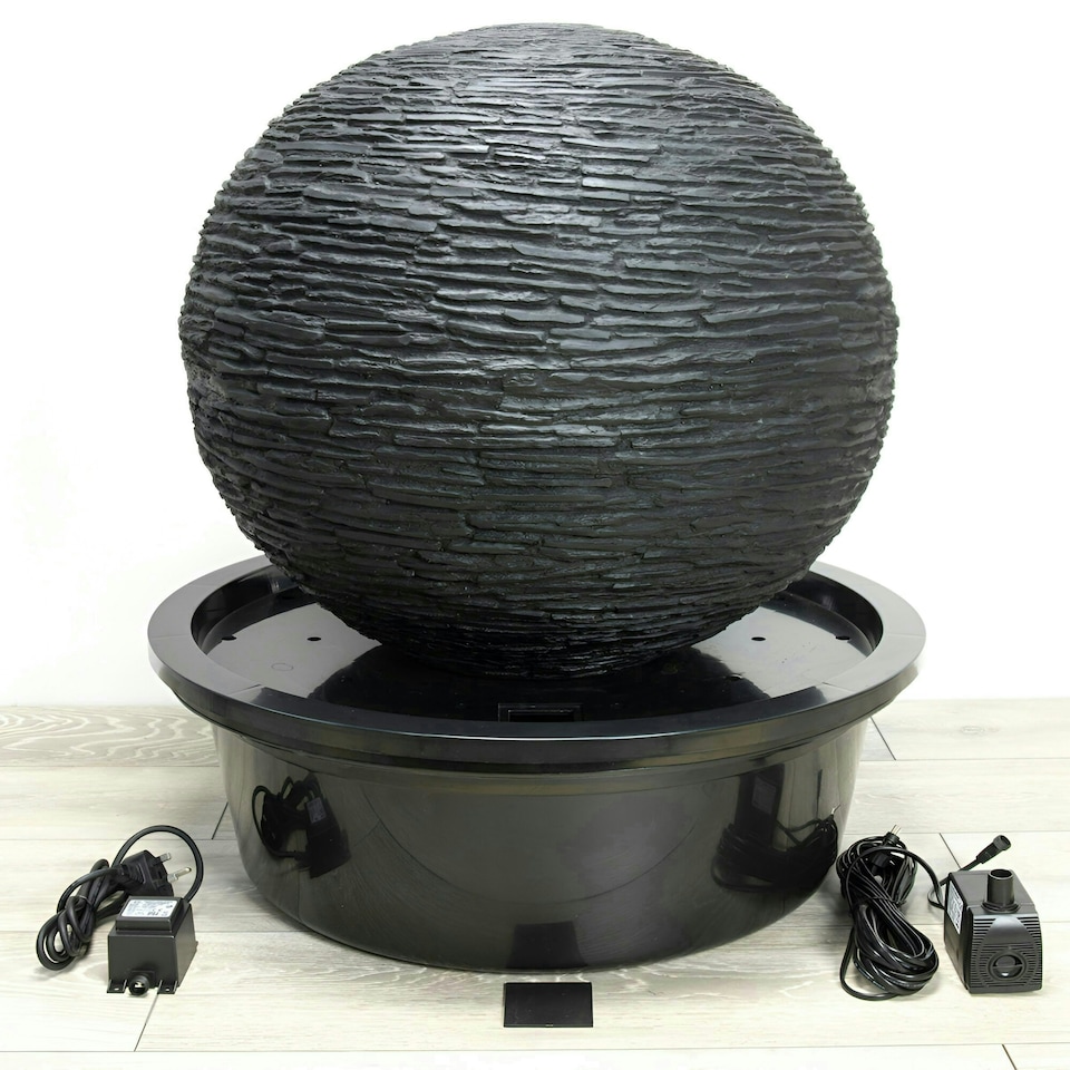 image 1 of Primrose Torver Slate Effect Sphere Outdoor Water Feature with Lights 56cm