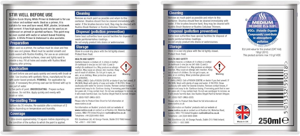 image 1 of Quick Dry Primer & Undercoat White 250ml - RUSQDWPUC250