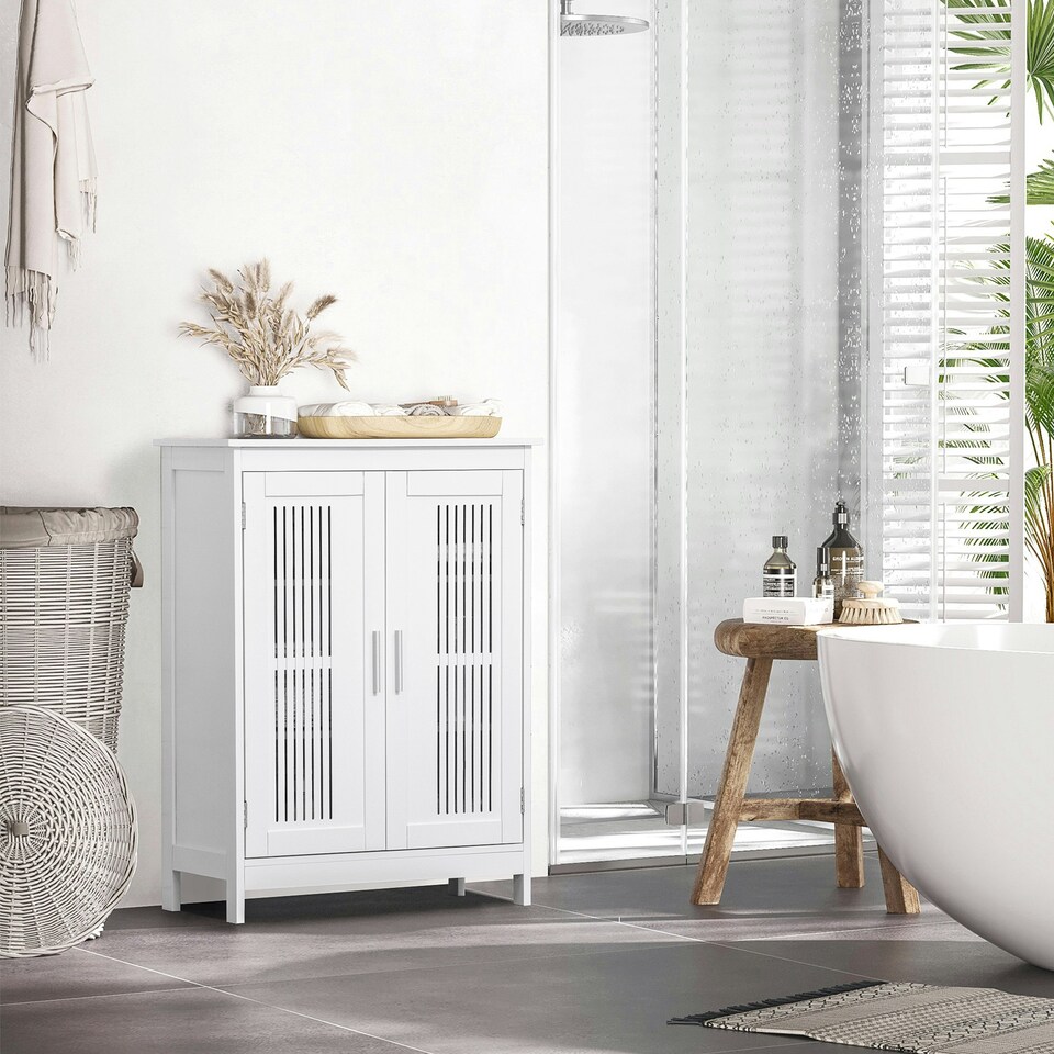 image 1 of kleankin Modern Bathroom Cabinet, Freestanding Floor Cabinet with Storage, White White