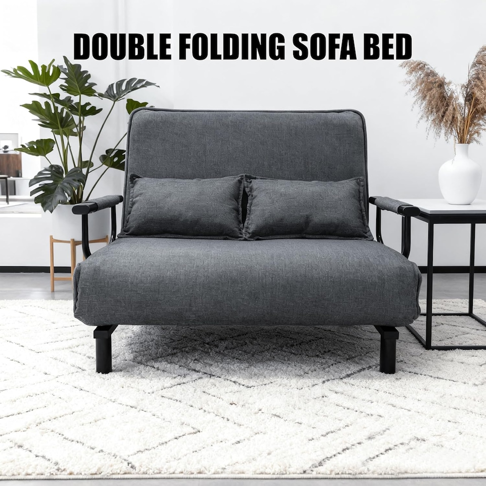 image 1 of Alivio Double Convertible Folding Sofa Bed with Wide Armrests (Grey)